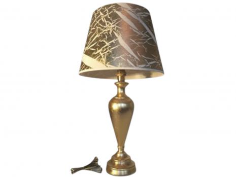 Preview: Tischleuchte , Nachttischlampe , Fuss aus Kastanienholz, Tischlampe Lampe 73 cm Gold - Weiß Muster