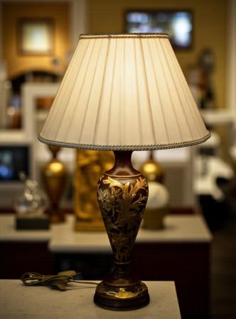 Tischleuchte , Nachttischlampe , Tischlampe , Lampe , Leuchte Braun beige gold 63 cm Klassische Tischleuchte UVP 279€