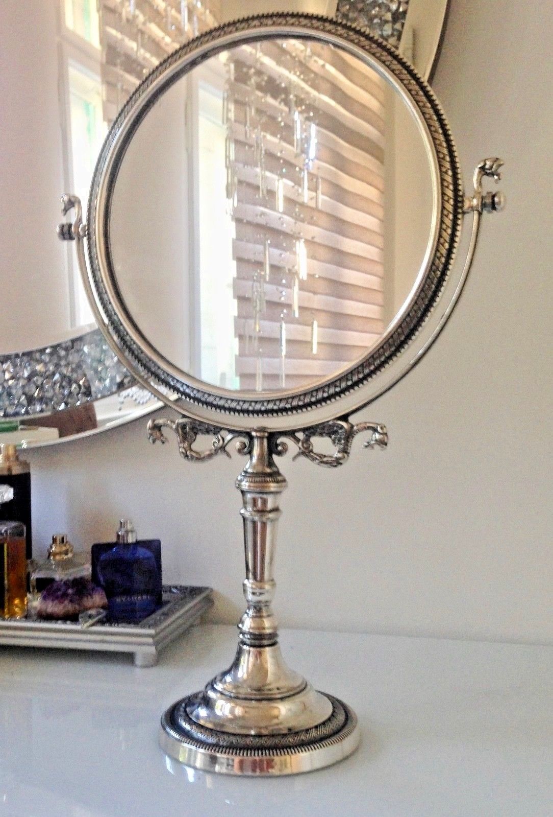 Jugendstil Kippspiegel Schminkspiegel Tischspiegel Makeup Spiegel Silber Design 