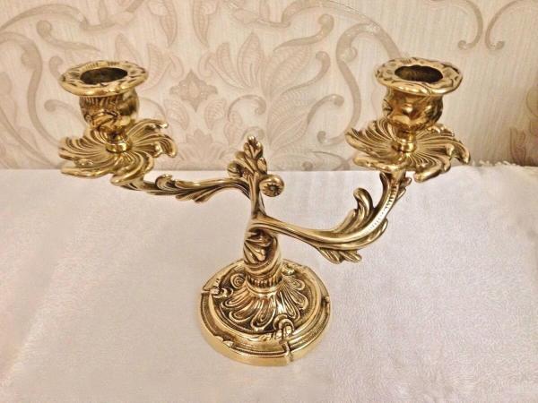 Barock Kerzenhalter Messing 2-flammig – Antik Stil Tischdeko Gold Eleganter Kerzenständer im Barockstil aus Messing  MADE IN ITALY