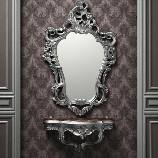 Barock Wandspiegel mit Konsole – Antik Gold – Italienisches Design aus Polyresin im Rokoko Stil