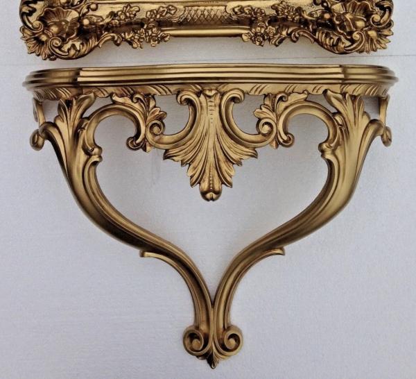 Wandkonsole-Gold-BAROCK in Antikstil Wandablage Spiegelkonsole aufhängbar H: 56 cm Länge : 45 cm Tiefe: 18 cm Hängekonsole cp60 Gold