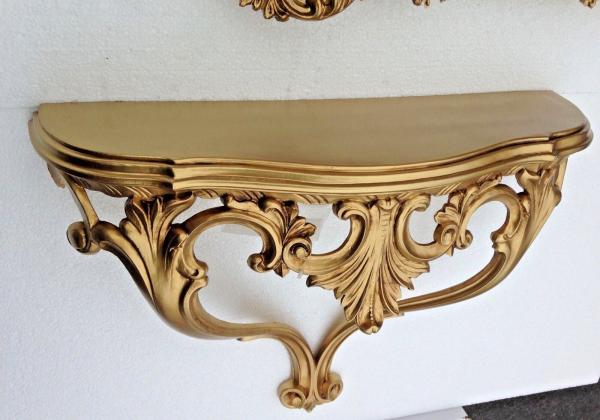 Wandkonsole-Gold-BAROCK in Antikstil Wandablage Spiegelkonsole aufhängbar H: 56 cm Länge : 45 cm Tiefe: 18 cm cp60 Gold