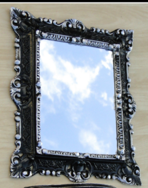 Wandspiegel , Spiegel, Barock, Antik , Badspiegel, Schwarz Silber , 3047 , 45x37