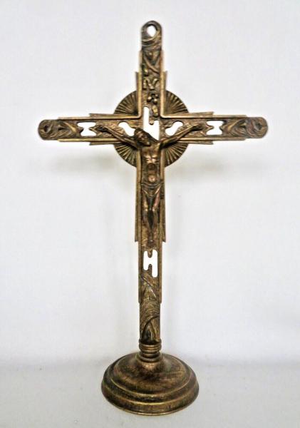Stehkreuz groß Wandkreuz Jesus Corpus aus Messing Herrgott Kruzifixe Antik Gold Bronze 57cm Standkreuz Sa1601