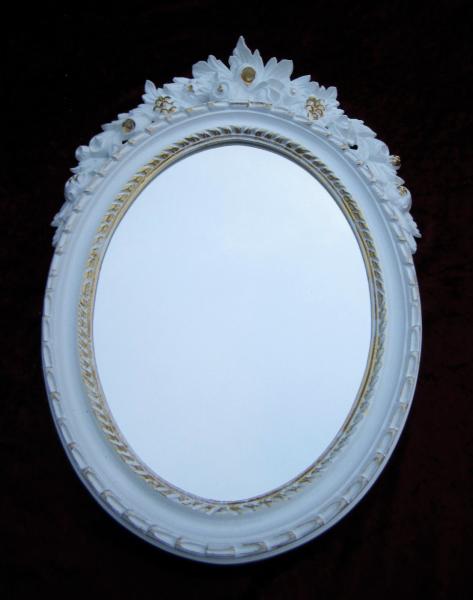 Wandspiegel Antik Oval Weiß Gold Badspiegel Spiegel 51X37 Shabby Barock c496