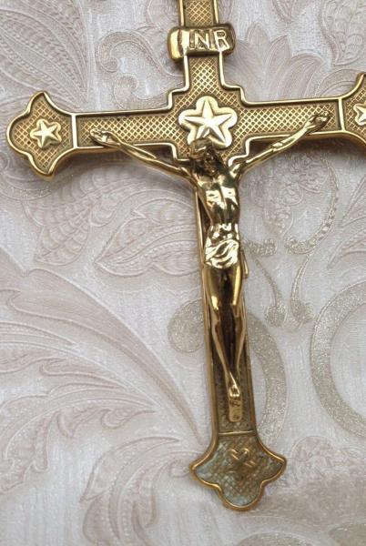 Jesuskreuz-Wandkreuz-Gold-Kruzifix-Jesus-Korpus-Christus-HerGott-Messing-16x21cm Jesus Christus  1709