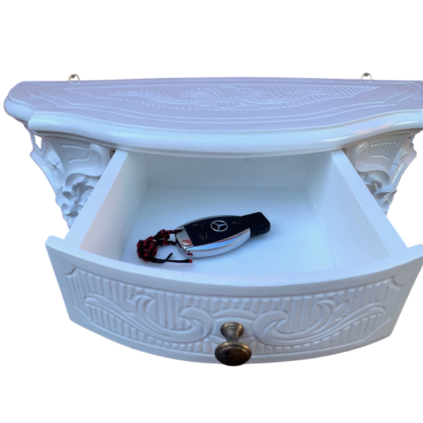 Wandkonsole mit Schublade  Weiß Hochglanz  Dekorative 50x 27cm Barock Konsole Ablage  italienischen Stil  cp84w