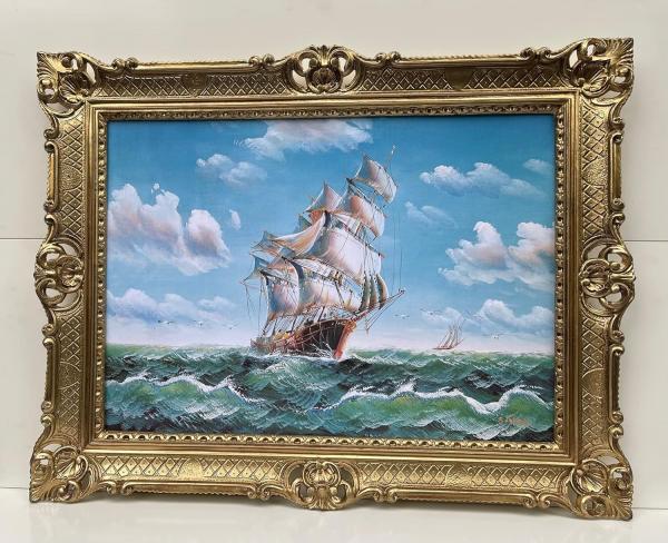 Gerahmte Gemälde Segelschiff Schiffbilder Maritime Stürmische Fahrt Seemotiv Schiff Hoher See von P. Lorenz