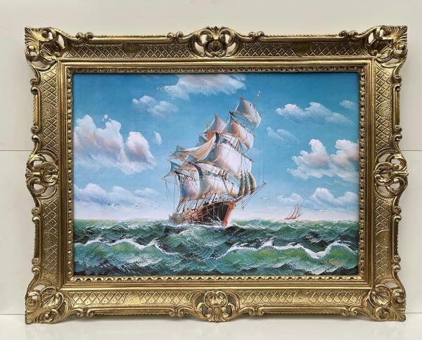 Gerahmte Gemälde Segelschiff Schiffbilder Maritime Stürmische Fahrt Seemotiv Schiff Hoher See von P. Lorenz