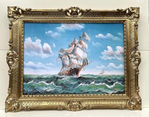 Gerahmte Gemälde Segelschiff Schiffbilder Maritime Stürmische Fahrt Seemotiv Schiff Hoher See von P. Lorenz