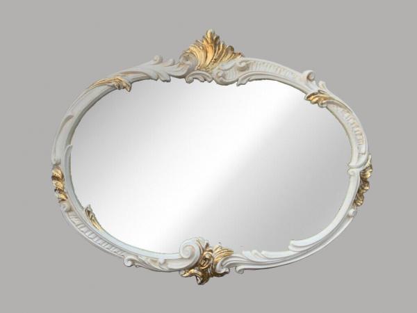 Wandspiegel Barock Oval Antik Stil Elfenbeingold 52x42 Badspiegel Vintage Retro Spiegel Prunk MADE IN ITALY