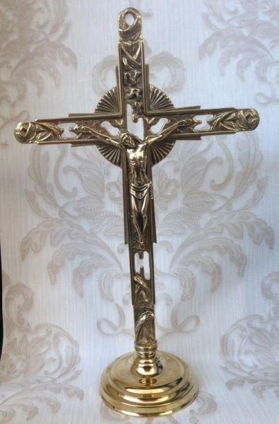 Stehkreuz , Standkreuz groß Wandkreuz Jesus Corpus Herrgott Kruzifixe Antik Gold  58cm