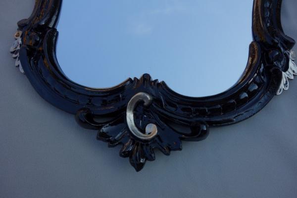Barock Wandspiegel Antik Oval Schwarz Silber Bad Spiegel Flurspiegel 50X35 Shabby c444 Neu