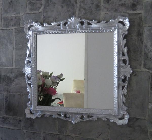 Wandspiegel Barock Silber Hochglanz Kosmetikspiegel Antik Badspiegel 38x36