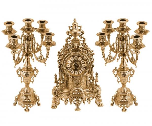 Kaminuhr mit 2 Kerzenständer 5 armig aus Messing Standuhr  MADE IN ITALY