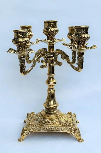 Kerzenständer 5 armig Gold Messing Massiv Mehrarmig Kerzenhalter Messing Kandelaber MADE IN ITALY