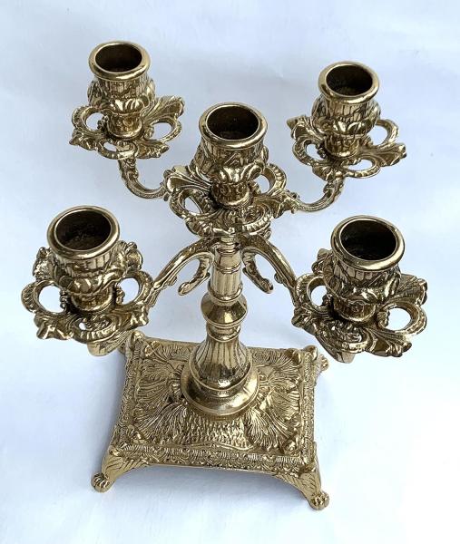 Kerzenständer 5 armig Gold Messing Massiv Mehrarmig Kerzenhalter Messing Kandelaber MADE IN ITALY
