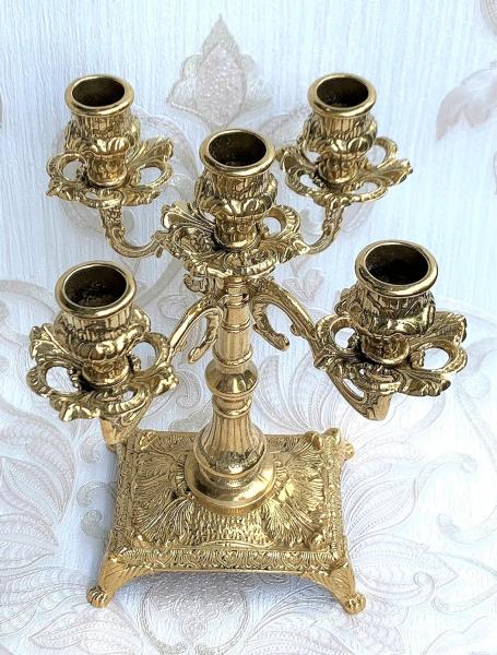 Kerzenständer 5 armig Gold Messing Massiv Mehrarmig Kerzenhalter Messing Kandelaber MADE IN ITALY