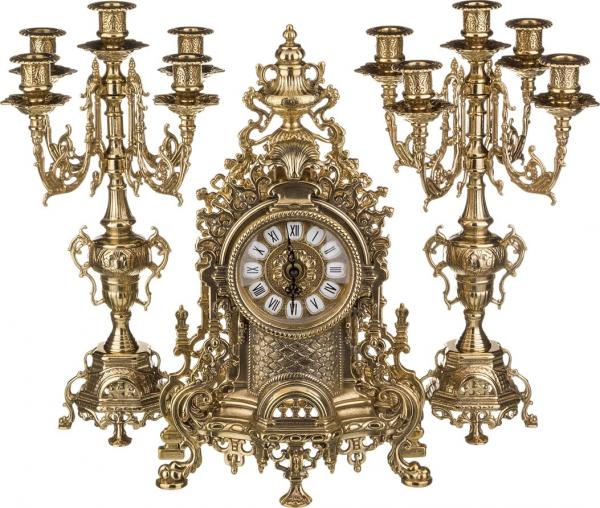 Kaminuhr mit 2 Kerzenständer 5 armig aus Messing Standuhr  MADE IN ITALY
