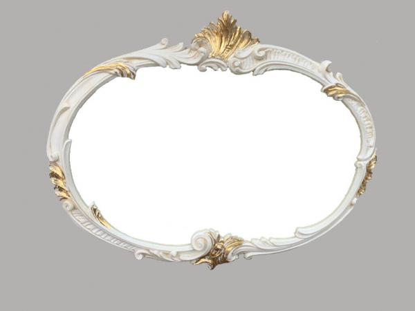 Antik Stil Wandspiegel Barock Oval Elfenbeingold 52x42 Badspiegel Vintage Retro Spiegel Weiß-Gold Prunk zum Aufhängen Nostalgie. C17 IG