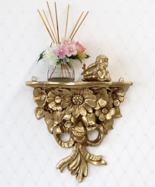 Wandspiegelkonsole mit Blumenmotiv H/B/T: 27cm x 28cmx12cm Barock Konsole Wandkonsole Gold BAROCK  Ablage ANTIK  Regal  Cp81