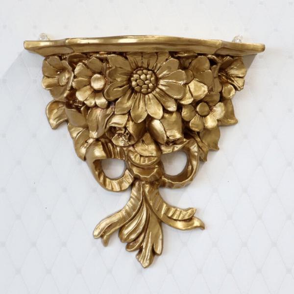 Wandspiegelkonsole mit Blumenmotiv H/B/T: 27x 28x12cm Barock Konsole Wandregal Gold BAROCK Ablage ANTIK Regal