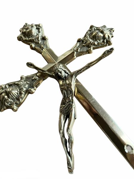 Stehkreuz, Jesuskreuz, Kruzifix Messing Gold  37 x 21 cm Standkreuz Tischkreuz Jesus Christus Jesus Am Kreuz Art 1216