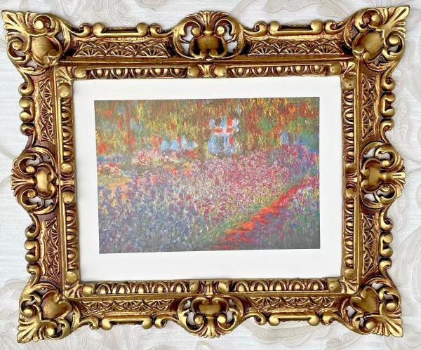 Gerahmtes Bild 45x38 Claude Monet Künstlergarten in Giverny wunderschöne Irises berühmte Bilder