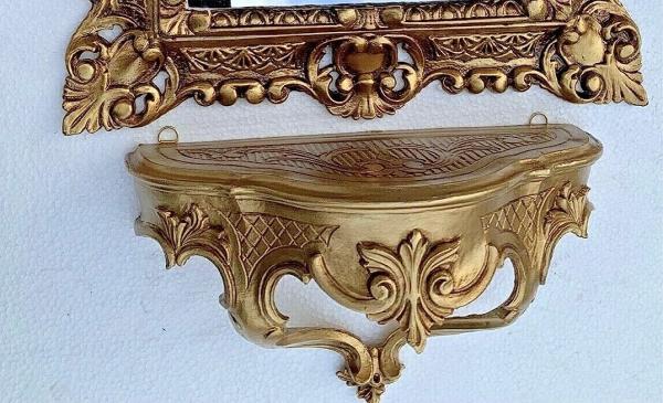 Wandkonsole Gold in Barockstill Wandregale Spiegelkonsole Ablage 30 x 16 Gold Blumenständer Ablage MADE IN ITALY
