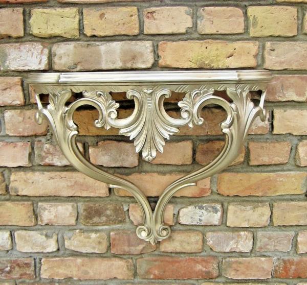 Wandkonsole Antik Silber Wandablage Blumenständer aus Italien in Rokoko Barock Stil 56x46x15cm