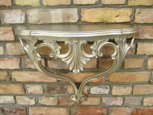 Wandkonsole Antik Silber Wandablage Blumenständer aus Italien in Rokoko Barock Stil 56x46x15cm