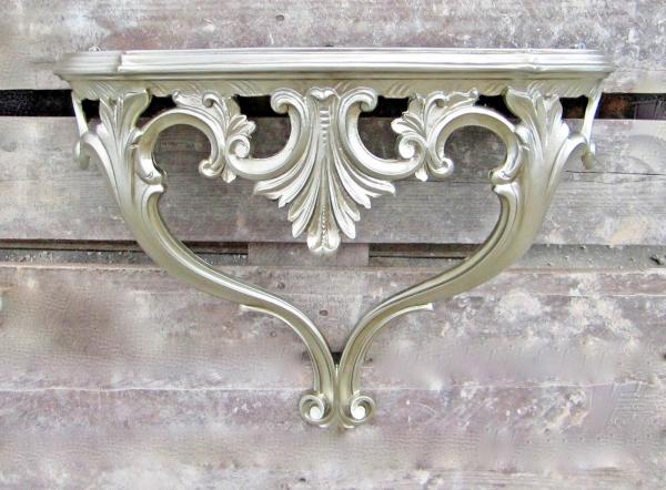 Wandkonsole Antik Silber Wandablage Blumenständer aus Italien in Rokoko Barock Stil 56x46x15cm