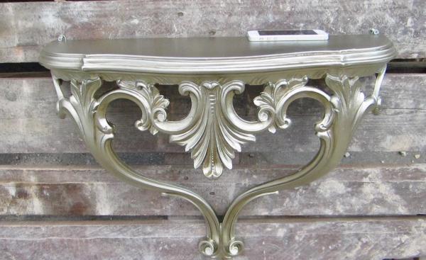 Wandkonsole Antik Silber Wandablage Blumenständer aus Italien in Rokoko Barock Stil 56x46x15cm