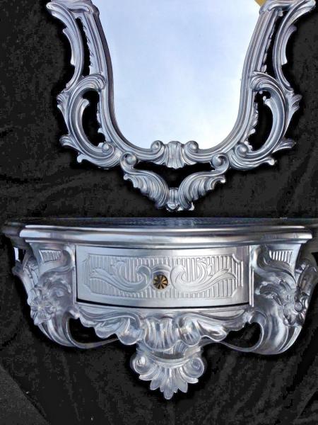 Wandkonsole mit Schublade Silber Wandablage in Barock Antik Still B/H/T 50cmx 27cmx20 cm Spiegelkonsole Cp84 Silber