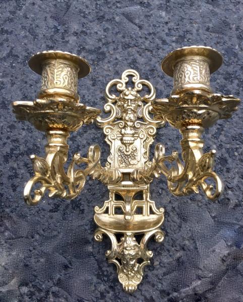 Wandkerzenhalter 2 Armig Wandkerzenleuchter antik gold mehrarmig Klavierleuchter schwenkbar Barockstil 82262 MADE IN ITALY