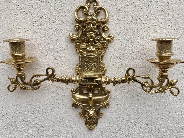 Wandkerzenhalter 2 Armig Wandkerzenleuchter antik gold mehrarmig Klavierleuchter schwenkbar Barockstil 82262 MADE IN ITALY