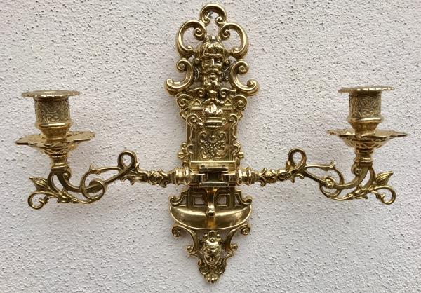 Wandkerzenhalter 2 Armig Wandkerzenleuchter antik gold mehrarmig Klavierleuchter schwenkbar Barockstil 82262 MADE IN ITALY