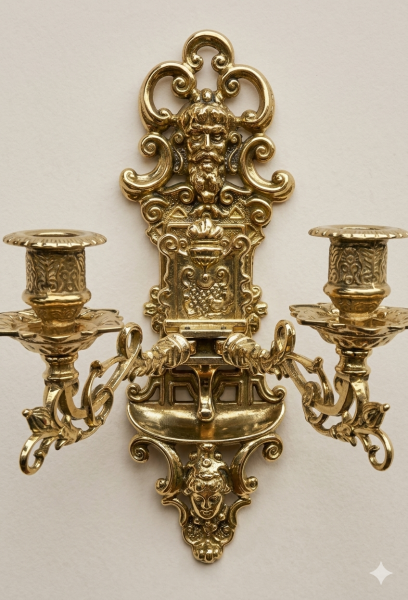 Wandkerzenhalter 2 Armig Wandkerzenleuchter antik gold mehrarmig Klavierleuchter schwenkbar Barockstil 82262 MADE IN ITALY