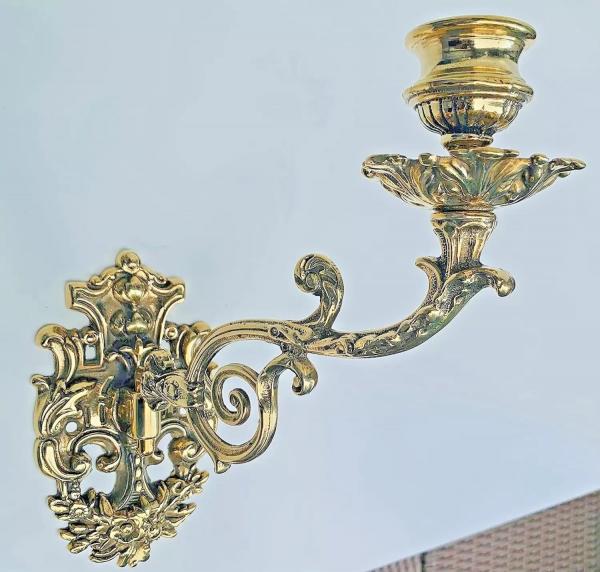 Wandkerzenhalter Barock Jugendstil Messing Gold 23cm Klavier- Wandleuchter SA221