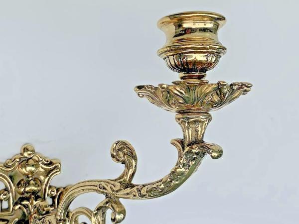 Wandkerzenhalter Barock Jugendstil Messing Gold 23cm Klavier- Wandleuchter SA221