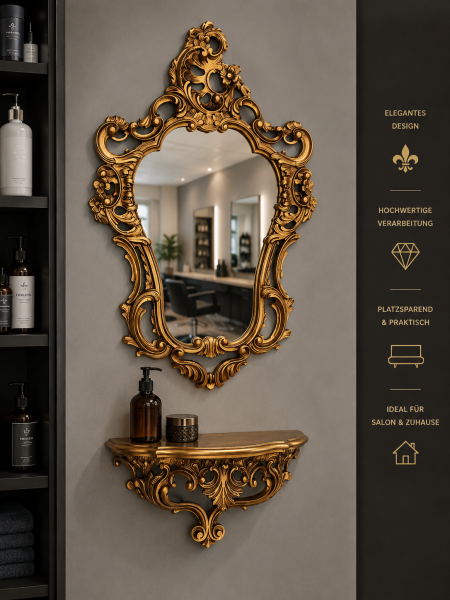 Wandspiegel + Wandkonsole in gold