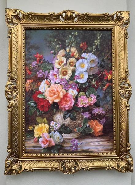 Gerahmte Gemälde Blumen Bilder mit Rahmen 90x70cm Blumenstillleben in Vase Bunte Blumen Gerahmte Gemälde Wandbild