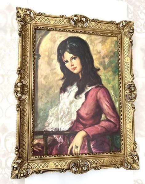 Gerahmte Gemälde Die Dame in Rot Barock Bild Frauenbild 90x70 Kunstdruck Bild Rahmen Wandbild Wanddeko