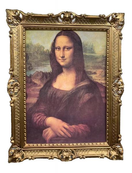 berühmteste Lächeln der Welt Mona Lisa von Leonardo Da Vinci barock 90x70 Bild mit Rahmen Gold Antik Gerahmte Gemälde berühmte bilder Kunstepoche