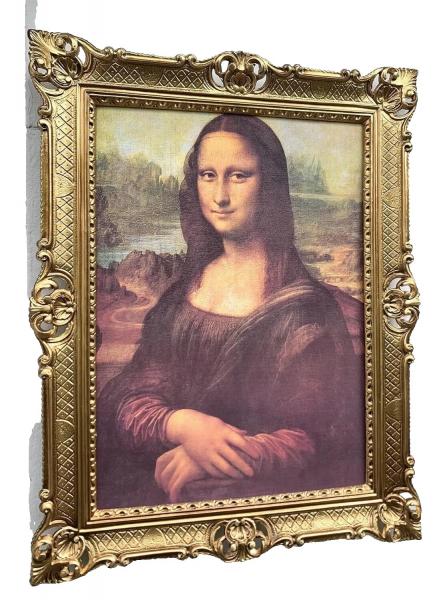 berühmteste Lächeln der Welt Mona Lisa von Leonardo Da Vinci barock 90x70 Bild mit Rahmen Gold Antik Gerahmte Gemälde berühmte bilder Kunstepoche