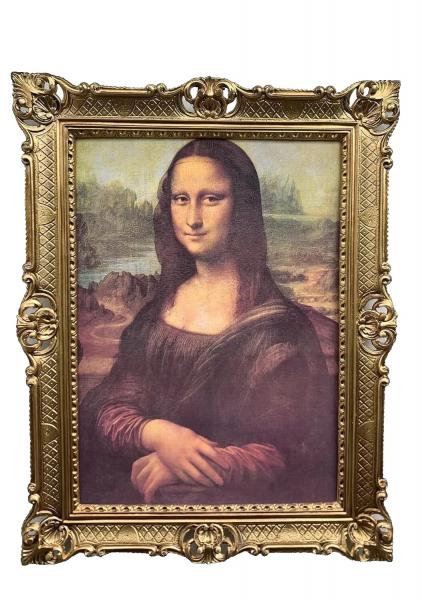 berühmteste Lächeln der Welt Mona Lisa von Leonardo Da Vinci barock 90x70 Bild mit Rahmen Gold Antik Gerahmte Gemälde berühmte bilder Kunstepoche
