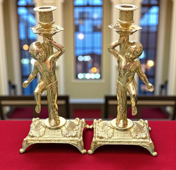 2 x Kerzenleuchter Messing Kerzenständer Gold Kerzenhalter 28 cm Tischdeko