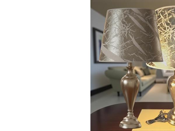 Tischleuchte , Nachttischlampe , Fuss aus Kastanienholz, Tischlampe Lampe 73 cm Gold - Weiß Muster