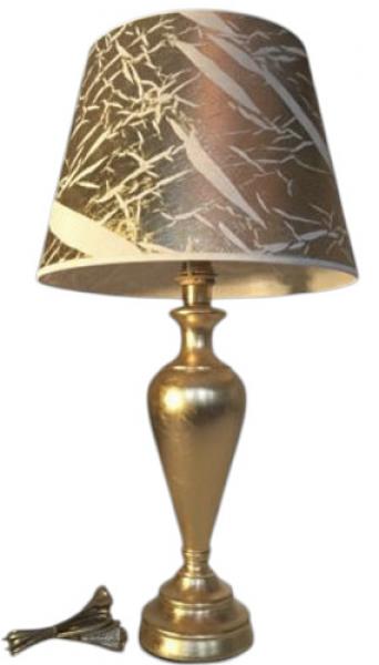 Tischleuchte , Nachttischlampe , Fuss aus Kastanienholz, Tischlampe Lampe 73 cm Gold - Weiß Muster